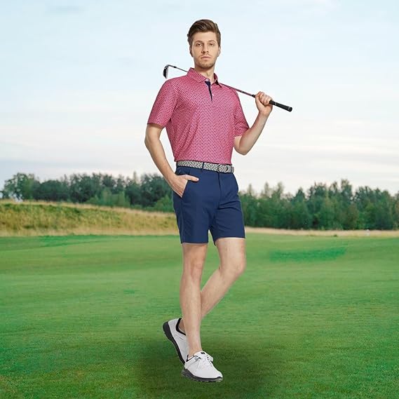 Camisa de golf para hombre de manga corta Seco ajuste impresión humedad Wicking patrones de rendimiento camisa de polo con cuello