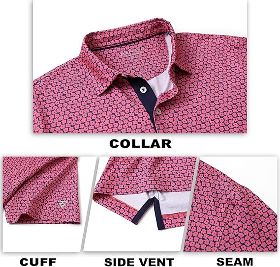Camisa de golf para hombre de manga corta Seco ajuste impresión humedad Wicking patrones de rendimiento camisa de polo con cuello