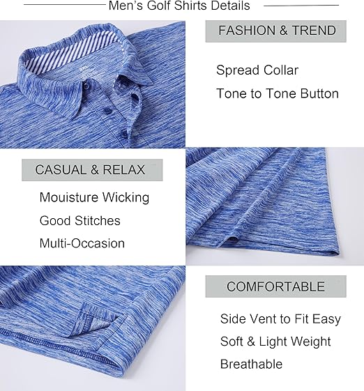 Camisa de golf para hombre Humedad Wicking Rápido Secado Camisas de manga corta Casual Polo para hombres